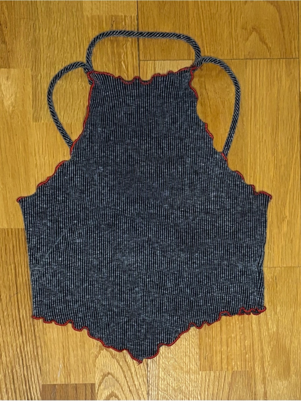 Grey Ribbed Halter Crop Top with Red Trim Size Small
